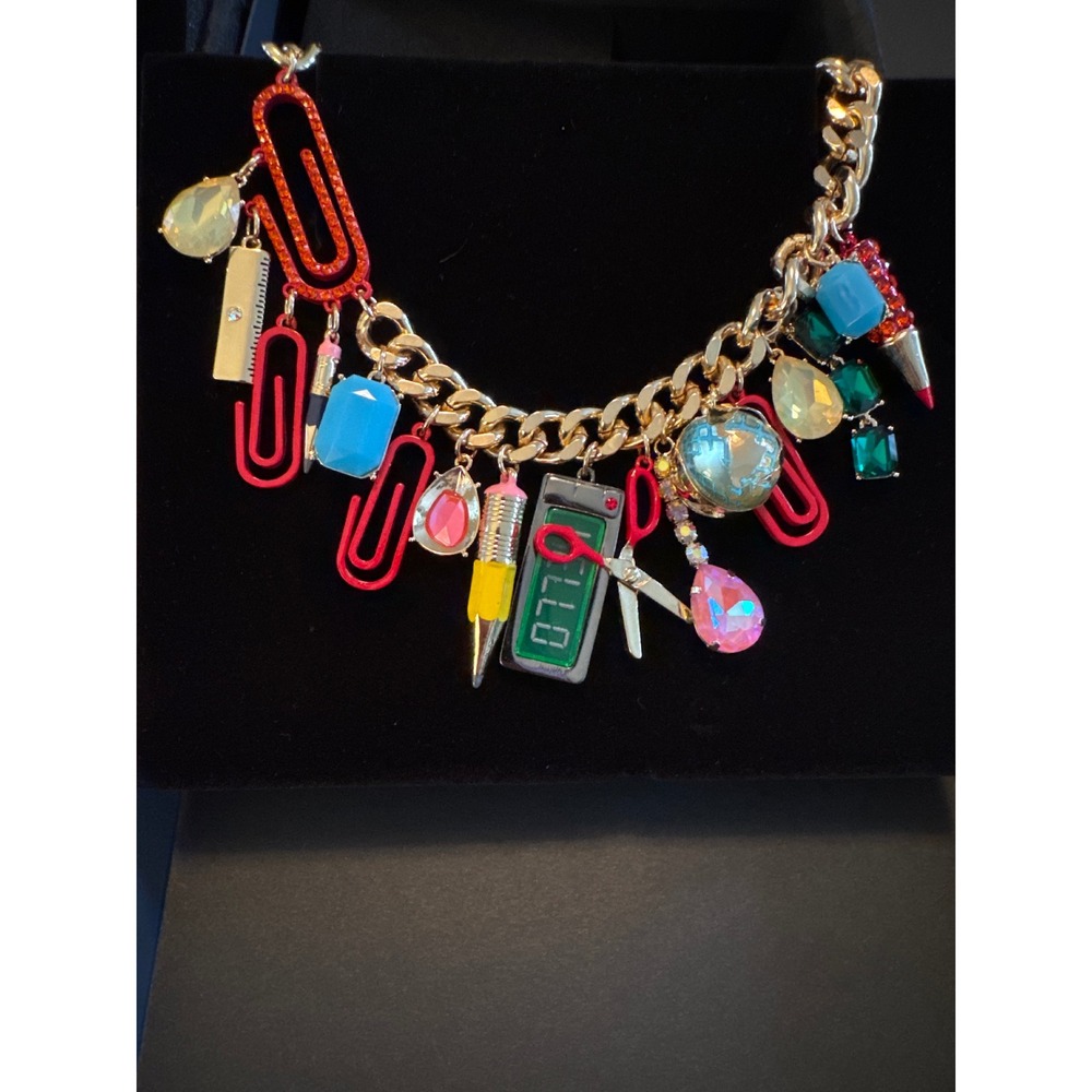 Betsey Johnson School Supplies Charm Necklace Gold Tone Teacher Pencil Scissors